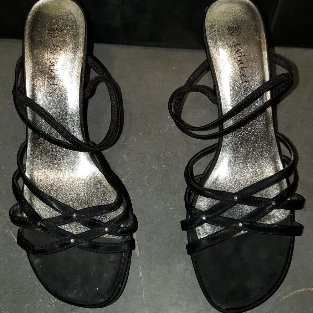 Black strappy backless heels